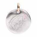Moneta Queriot " Abbracciami" in Argento, Oro Rosa 9 Kt e Smalto Color Rosa