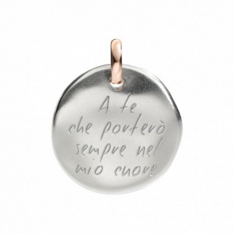 Moneta Queriot " Ate che porterò sempre nel mio cuore" in Argento, Oro Rosa 9 Kt e Smalto Grigio
