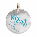 Moneta Queriot " I love my cat and my cat loves me" in Argento, Oro Rosa 9 Kt e Smalto color Turchese