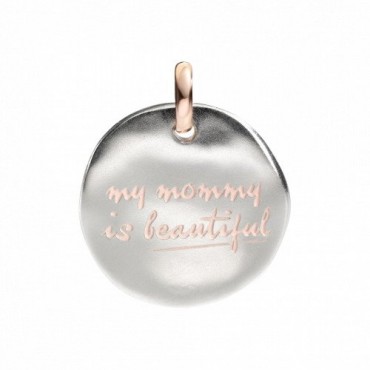 Moneta Queriot " My mommy is beautiful" in Argento, Oro Rosa 9 Kt e Smalto color Rosa