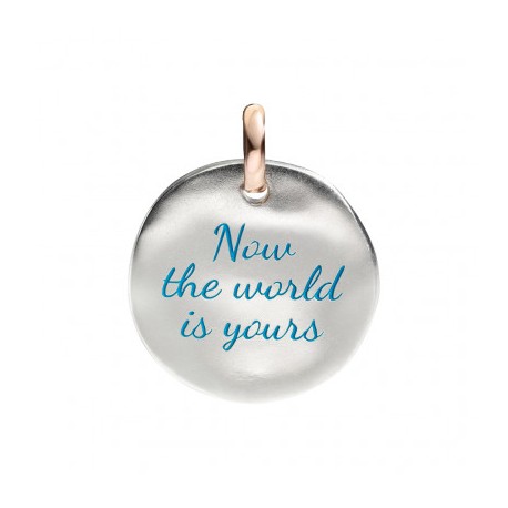 Moneta Queriot " Now the world is yours" in Argento, Oro Rosa 9 Kt e Smalto Turchese