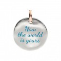 Moneta Queriot " Now the world is yours" in Argento, Oro Rosa 9 Kt e Smalto Turchese