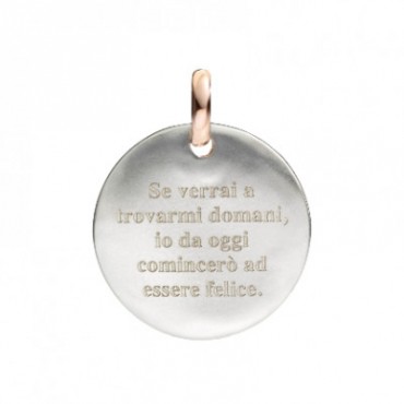 Moneta Queriot " Se verrai a trovarmi domani, io da oggi comincerò ad essere felice." in Argento, Oro Rosa 9 Kt e Smalto Grigio