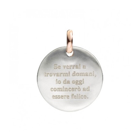 Moneta Queriot " Se verrai a trovarmi domani, io da oggi comincerò ad essere felice." in Argento, Oro Rosa 9 Kt e Smalto Grigio