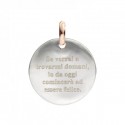 Moneta Queriot " Se verrai a trovarmi domani, io da oggi comincerò ad essere felice." in Argento, Oro Rosa 9 Kt e Smalto Grigio