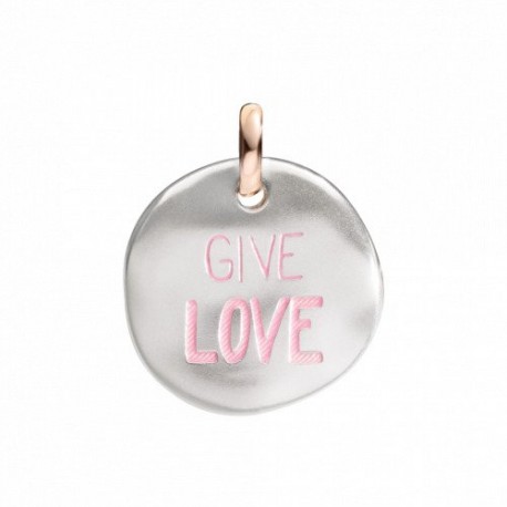 Moneta Queriot "Give love" in Argento, Oro Rosa 9 Kt e Smalto color Rosa