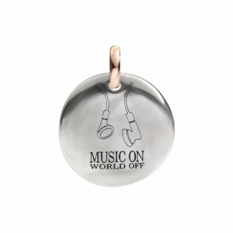 Moneta Queriot "Music on world off" in Argento, Oro Rosa 9 Kt e Smalto Color Nero