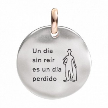 Moneta Queriot "Un dia sin reir es un dia perdido" in Argento, Oro Rosa 9 Kt e Smalto color Nero