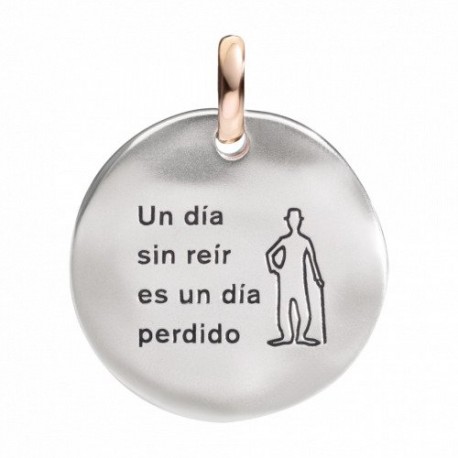 Moneta Queriot "Un dia sin reir es un dia perdido" in Argento, Oro Rosa 9 Kt e Smalto color Nero