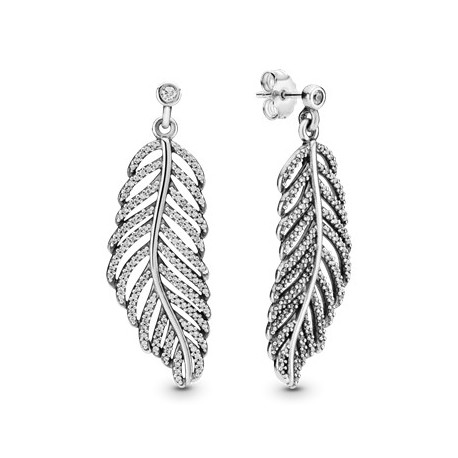 Orecchini Pandora Piume Pendenti Luminose in Argento e Zirconia Cubica