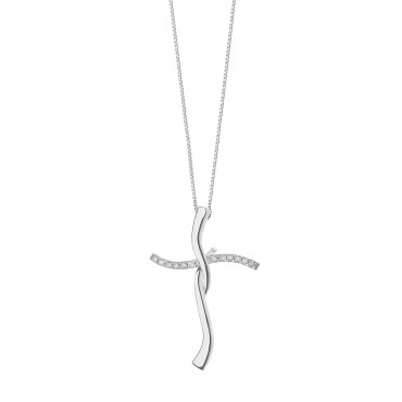 Collana Donna Croce Comete Gioielli in Oro Bianco e Diamanti
