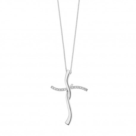 Collana Donna Croce Comete Gioielli in Oro Bianco e Diamanti