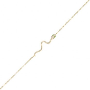 Bracciale con Serpente  Lauren P. Jewels in Argento Placcato Oro Giallo con Zirconi Bianchi e Verdi