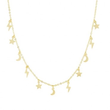 Collana Charm Stelle, Luna e Fulmine  Lauren P. Jewels in Argento Placcato Oro Giallo