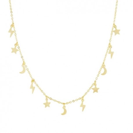 Collana Charm Stelle, Luna e Fulmine  Lauren P. Jewels in Argento Placcato Oro Giallo