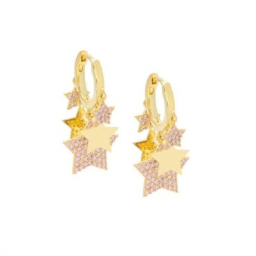 Orecchini Cerchio Forma Cuore  Lauren P. Jewels in Argento Placcato Oro Giallo con Zirconi Rosa Chiaro