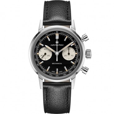 Orologio Hamilton   Intra-Matic Chronograph H Automatico cassa da 40mm in Acciaio quadrante Nero cinturino in Pelle