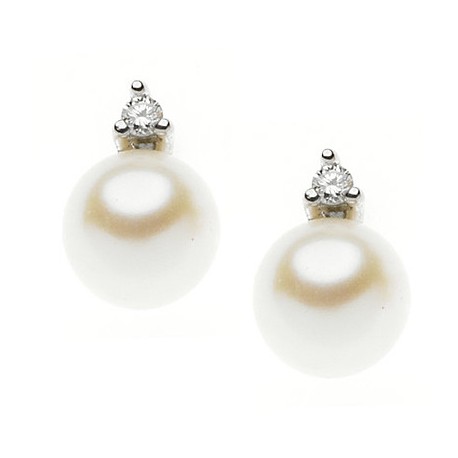 Orecchini Donna Comete gioielli Fantasia di Perle in Oro bianco con Perle Coltivate e Diamanti