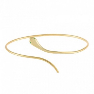 Bracciale Bangle con Serpente  Lauren P. Jewels in Argento Placcato Oro Giallo con Zirconi Verdi