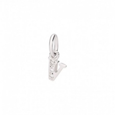 Charm pendente  DoDo in Oro Bianco Lettera V e Diamanti -  DLETPOB/B/V