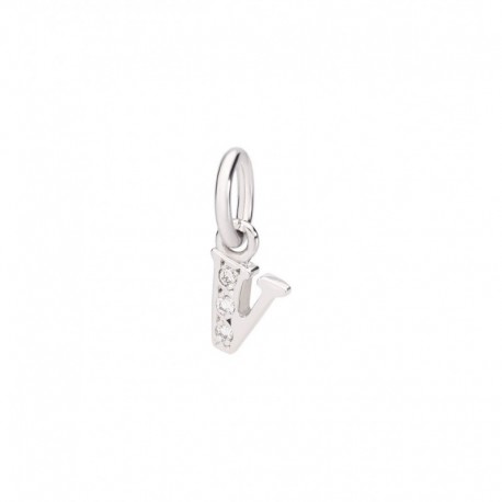 Charm pendente  DoDo in Oro Bianco Lettera V rodiato e 3 Diamanti 0,02ct DLETPOB/B/V