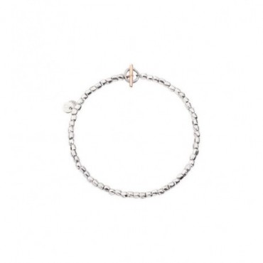 Bracciale con mini granelli in argento, chiusura con barra in oro rosa 9 carati