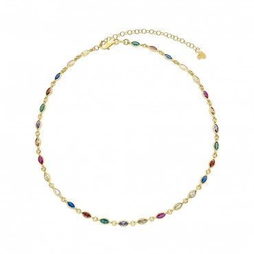 Choker Lauren P in Argento Placcato Oro giallo Impreziosito da Pietre Navette Multicolor