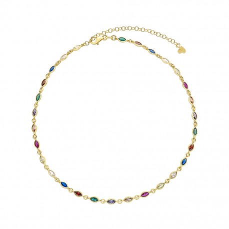 Choker Lauren P in Argento Placcato Oro giallo Impreziosito da Pietre Navette Multicolor