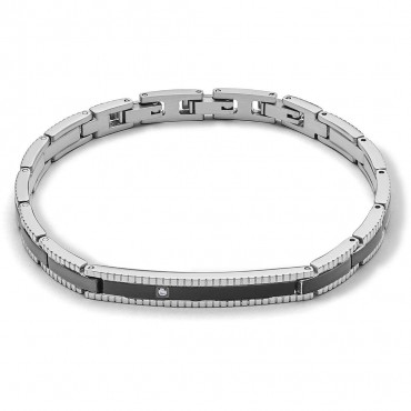 Bracciale Comete Uomo Collezione Tyres in Acciao, PVD Nero e Zircone Bianco