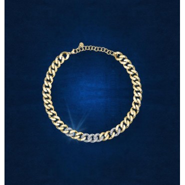 Collana Catena Donna Chiara Ferragni Collezione Bossy Chain Gradient Argento Placcata Oro Giallo e zirconi Bianchi