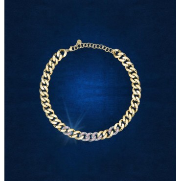Collana Catena Donna Chiara Ferragni Collezione Bossy Chain Gradient Rosa Placcata Oro Giallo e zirconi Bianchi