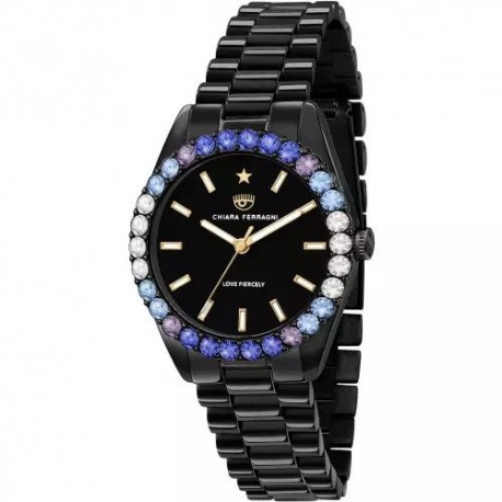 Orologio Donna Chiara Ferragni Collezione Everyday Cassa34mm con Zirconi Colorati Quadrante Nero Cinturino in Metallo Nero