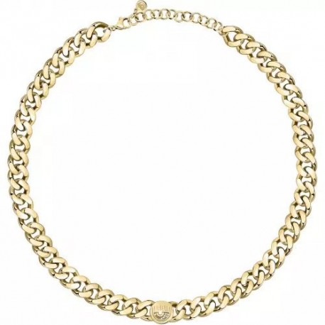 Collana Catena Donna Chiara Ferragni Collezione Chain Placcata Oro Giallo con Logo Centrale e Zirconi Bianchi