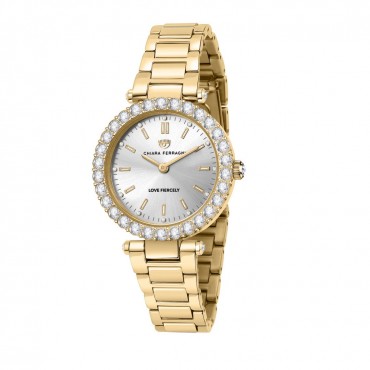Orologio Donna Chiara Ferragni Collezione Lady Like Cassa 32mm con Zirconi Bianchi Quadrante Argento Cinturino in Oro Giallo