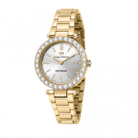 Orologio Donna Chiara Ferragni Collezione Lady Like Cassa 32mm con Zirconi Bianchi Quadrante Argento Cinturino in Oro Giallo