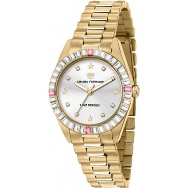 Orologio Donna Chiara Ferragni Collezione Everyday Cassa 34mm con Zirconi Bianchi e Rosa Cassa e Cinturino Placcato Oro