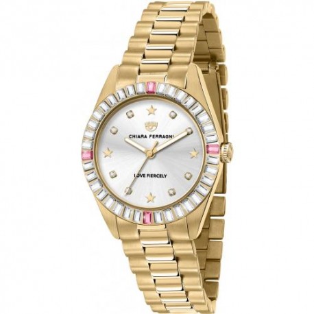 Orologio Donna Chiara Ferragni Collezione Everyday Cassa 34mm con Zirconi Bianchi e Rosa Cassa e Cinturino Placcato Oro