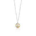 Collana Donna Roberto Giannotti Chiama Angeli in Argento Bianco e Giallo con Quadrifoglio e Zirconi