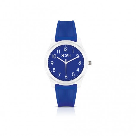 Orologio IAM  Cassa Trasparente in Policarbonato 36mm Quadrante Blu con dettagli bianchi, Cinturino in Silicone Blu