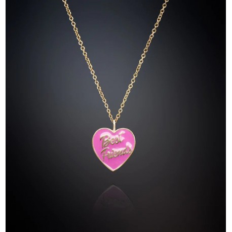 Collana Donna Chiara Ferragni con pendente smaltato rosa "Best Friends" placcato oro giallo e giro di zirconi