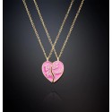 Coppia di collane con mezzo cuore "Best Friends" smaltato rosa e Placcato Oro Giallo
