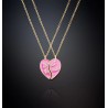 Coppia di collane con mezzo cuore "Best Friends" smaltato rosa e Placcato Oro Giallo