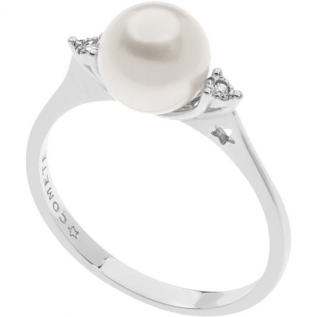 Anello Donna Comete Collezione Perle D'amore in Oro Bianco, Diamanti Ct 0,01 Perle Coltivata 7/7,5