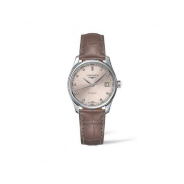 Orologio Donna Longines Master Collection Cassa 36mm Quadrante Beige con Indici di Diamanti Cinturino in Pelle Marrone