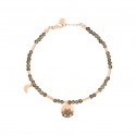 Bracciale Dodo Moon & Sun In Oro Rosa 9k Con Quarzo Fumè, 8 Diamanti Brown E 1 Ciondolo Mini Icon In Oro Rosa 9k