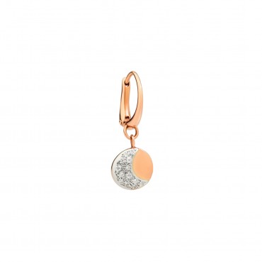 Orecchino Dodo Pendente Moon & Sun In Oro Rosa 9k Con 13 Diamanti Bianchi