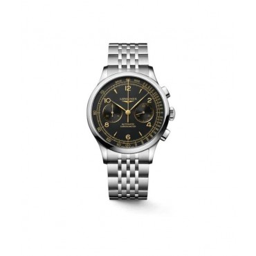 Orologio Uomo Longines Record Cassa 40 mm Quadrante Nero Mat Movimento Automatico Cronografo  Cinturino in Acciaio