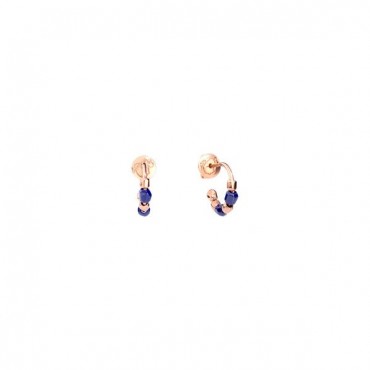 Orecchini Hoop Mini Granelli  Dodo in  Oro Rosa e Ceramica Blu