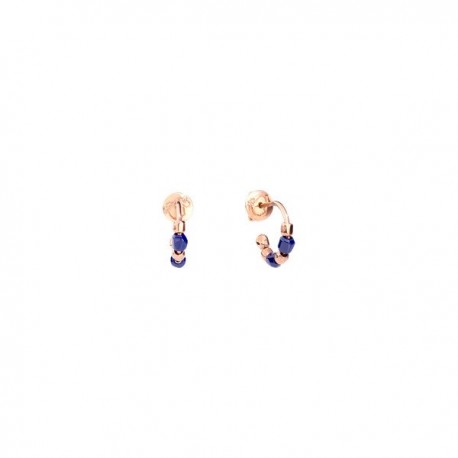 Orecchini Hoop Mini Granelli  Dodo in  Oro Rosa e Ceramica Blu