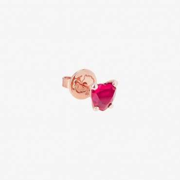 Orecchino Cuore Dodo Donna in Oro Rosa 9 Kt e Rubino Sintetico